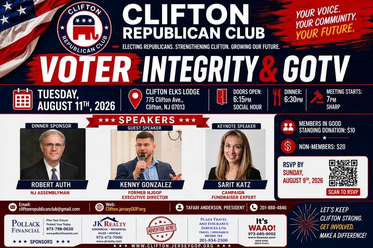 Clifton Republican Club Voter Integrity and GOTV meeting flyer, August 11, 2026