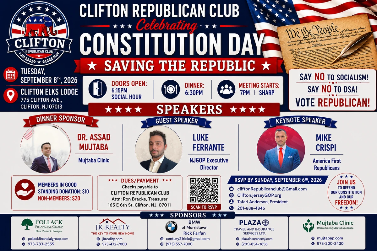 Clifton Republican Club Constitution Day Saving the Republic meeting flyer, September 8, 2026